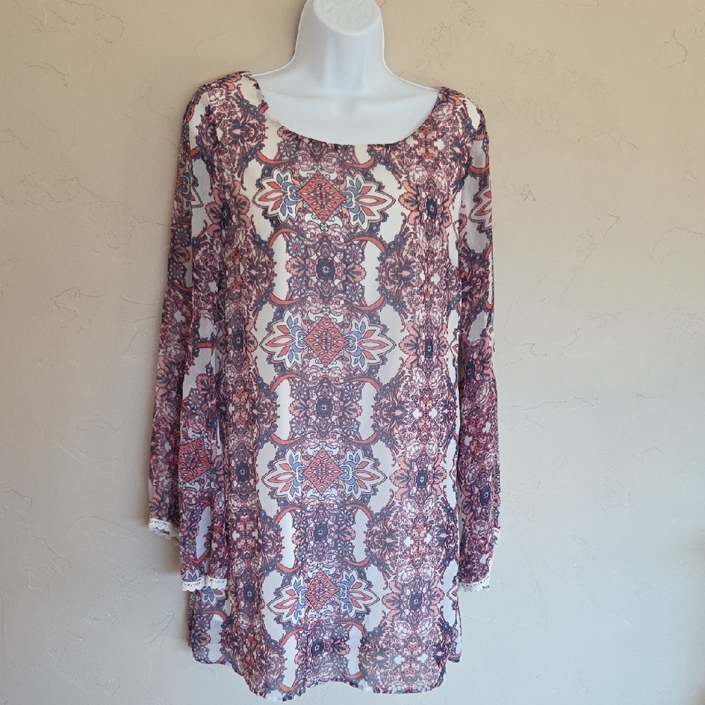 Xhilaration Cream and Brown Boho Patterned Dress Sz Small